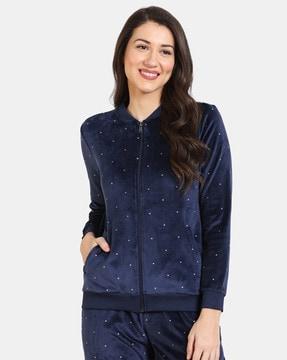 women printed zip-front hoodie with full sleeves