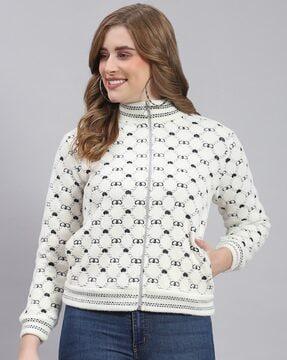 women printed zip-front regular fit sweatshirt