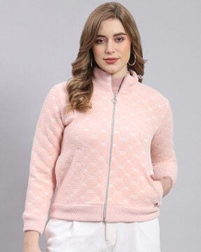 women printed zip-front regular fit sweatshirt