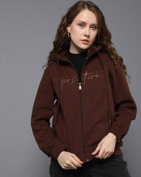 women printed zip-front relaxed fit hoodie