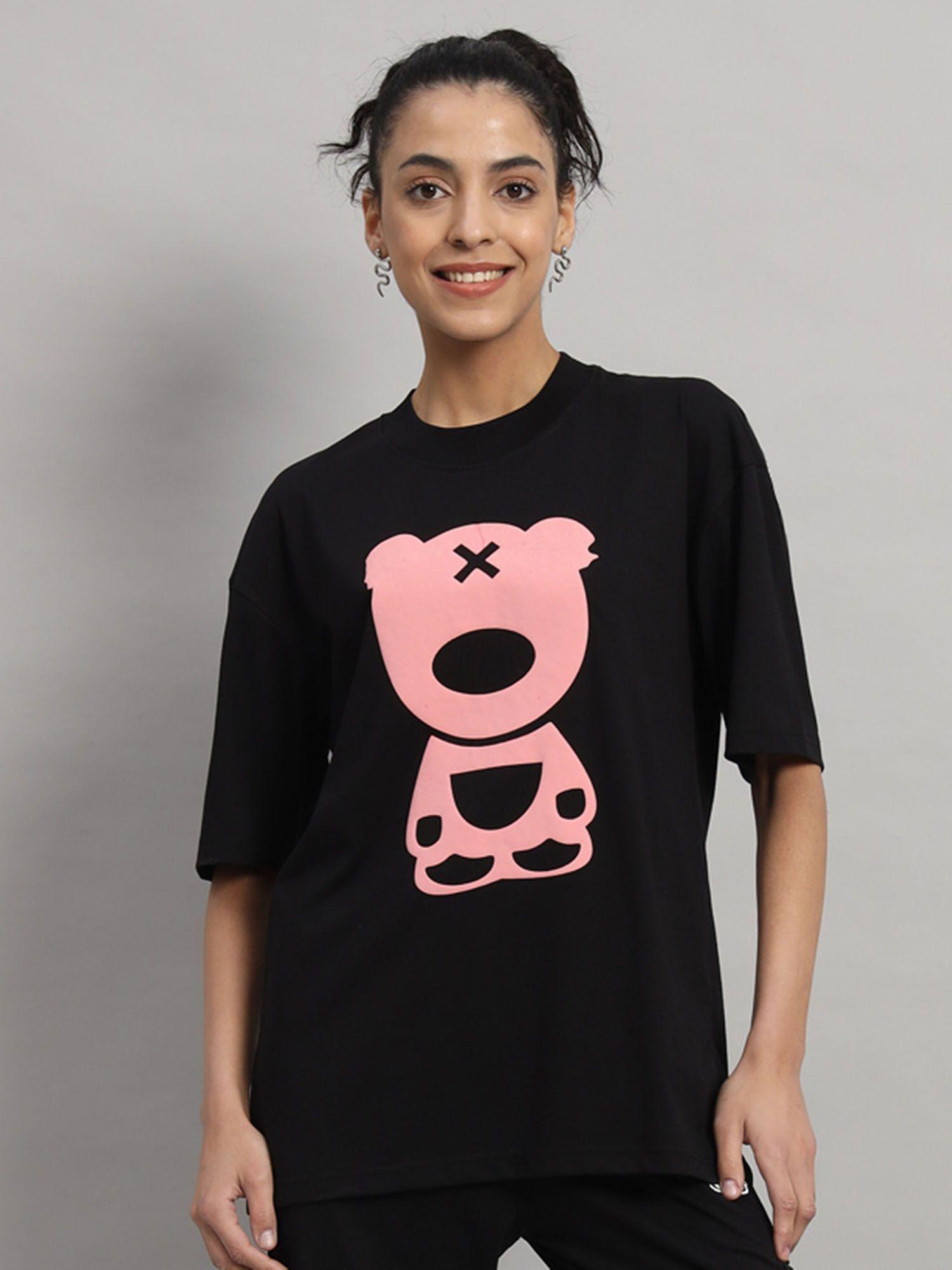 women puff teddy oversized black and pink t-shirt