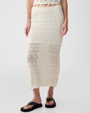 women pull-on crochet midi skirt