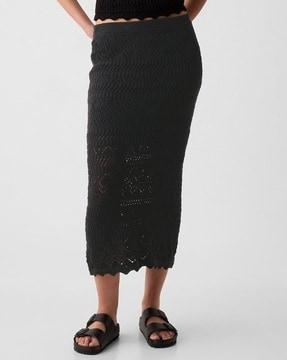 women pull-on crochet midi skirt