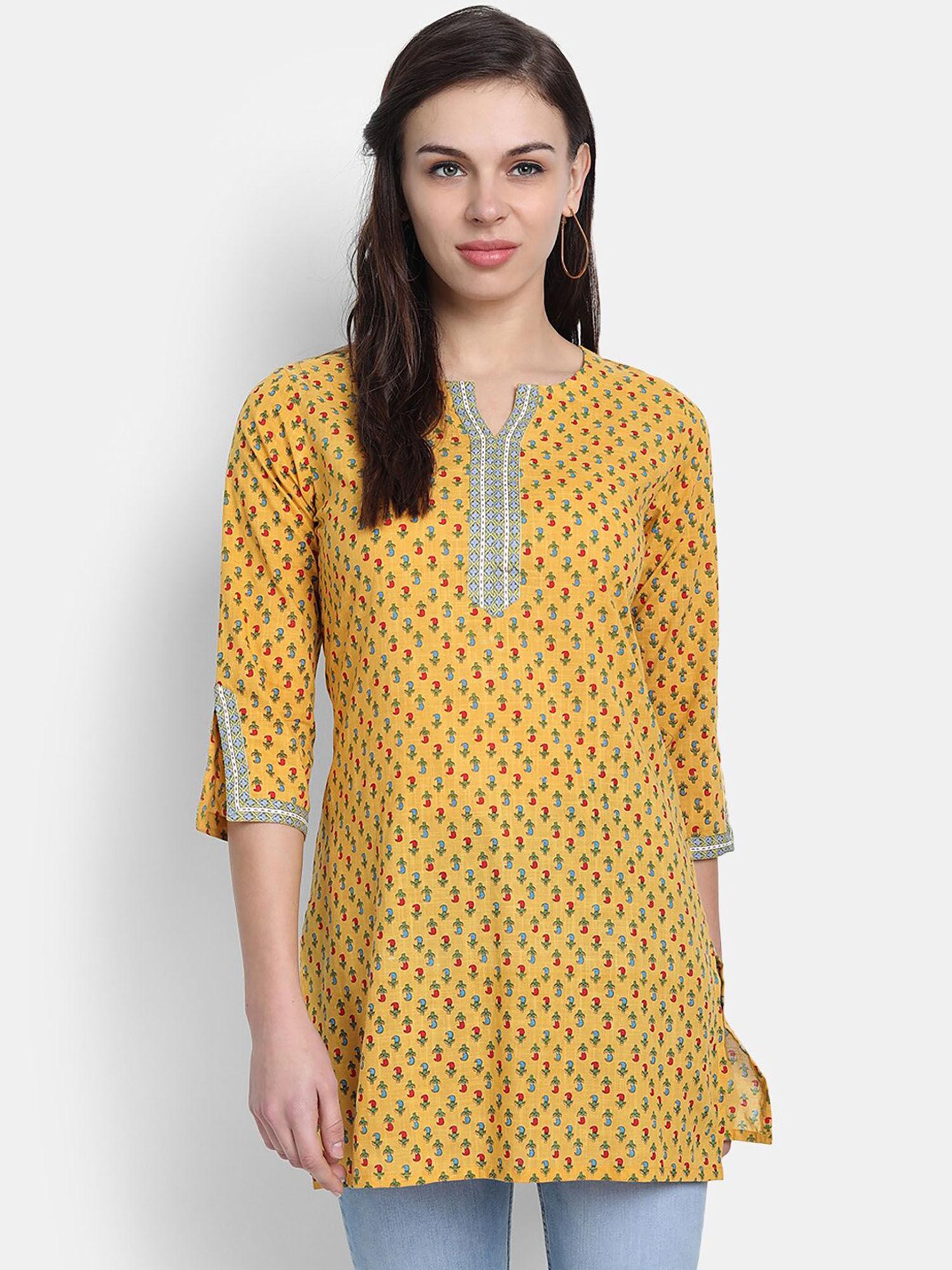 women pure cotton printed tunic - gold