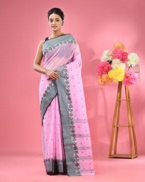 women pure cotton tant saree with contrast border