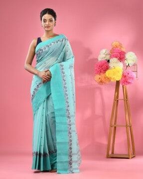 women pure cotton tant saree with contrast border