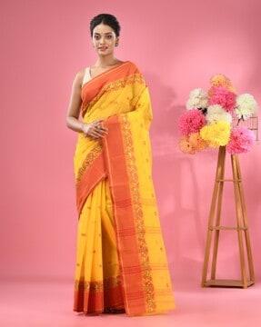 women pure cotton tant saree with contrast border