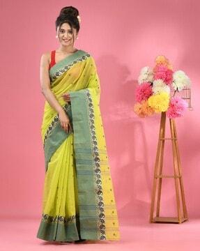 women pure cotton tant saree with contrast border