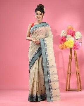 women pure cotton tant saree with contrast border