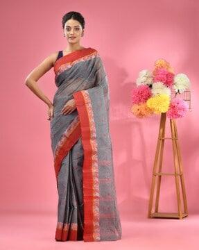 women pure cotton tant saree with contrast border