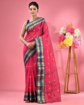 women pure cotton tant saree with contrast border