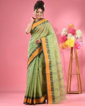 women pure cotton tant saree with contrast border