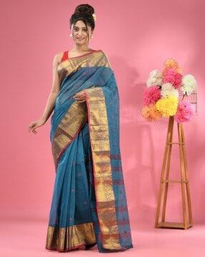 women pure cotton tant saree with contrast border