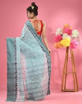 women pure cotton tant saree with contrast border