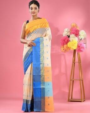 women pure cotton tant saree with contrast border