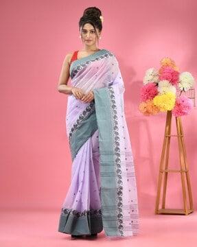 women pure cotton tant saree with contrast border