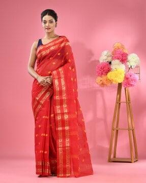 women pure cotton tant saree with contrast border