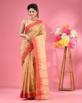 women pure cotton tant saree with contrast border