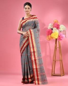 women pure cotton tant saree with contrast border