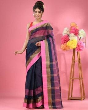 women pure cotton tant saree with temple border