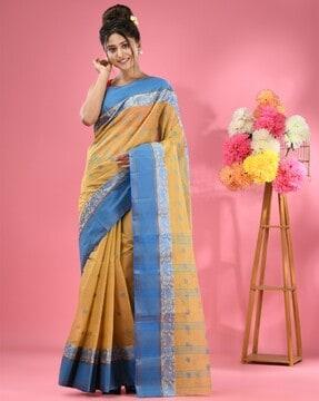 women pure cotton tant saree with woven motifs