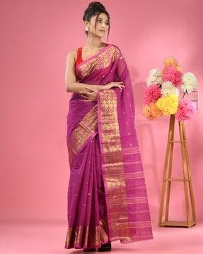 women pure cotton tant saree with zari border