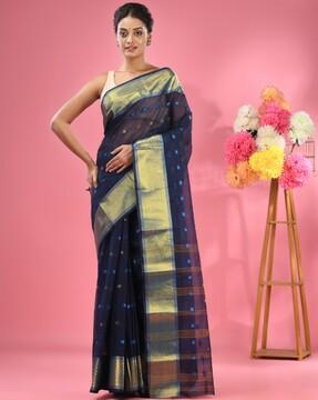 women pure cotton tant saree with zari border