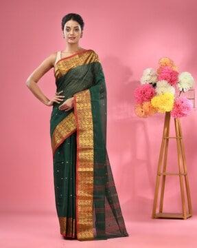 women pure cotton tant saree with zari border