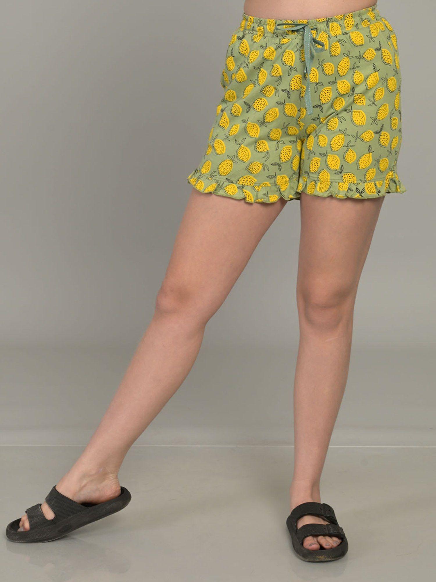 women pure soft cotton printed green regular shorts