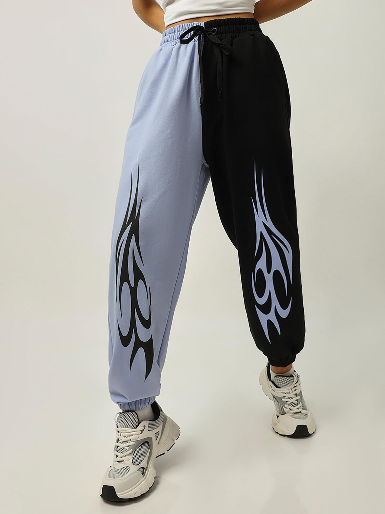 women purple & black color block joggers