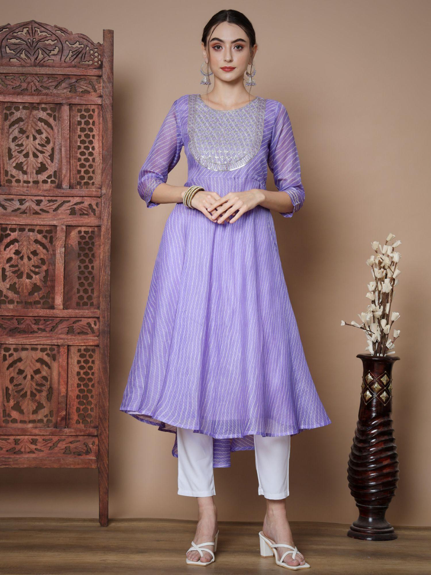 women purple anarkali kurta