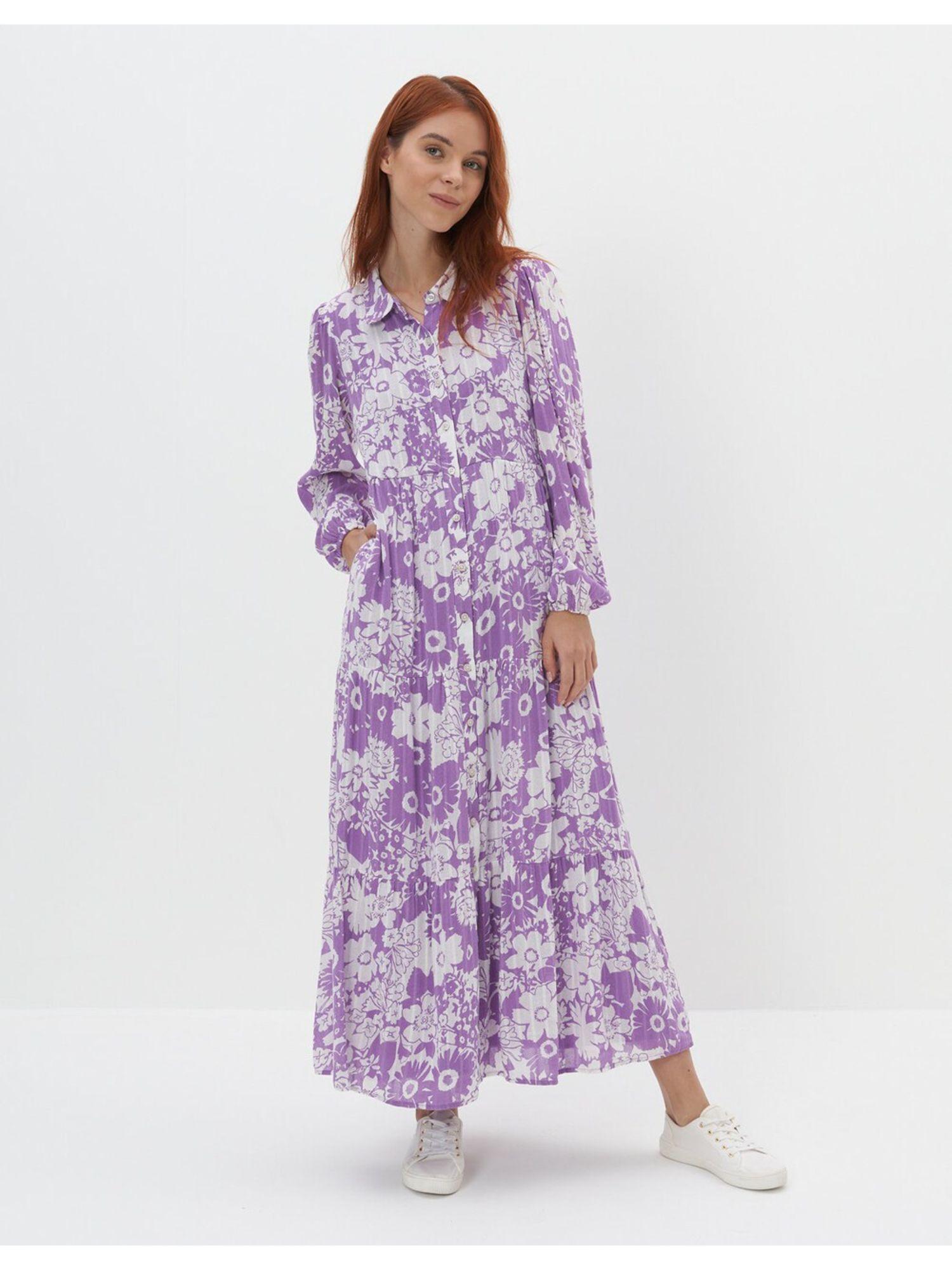 women purple button up midi shirt dress