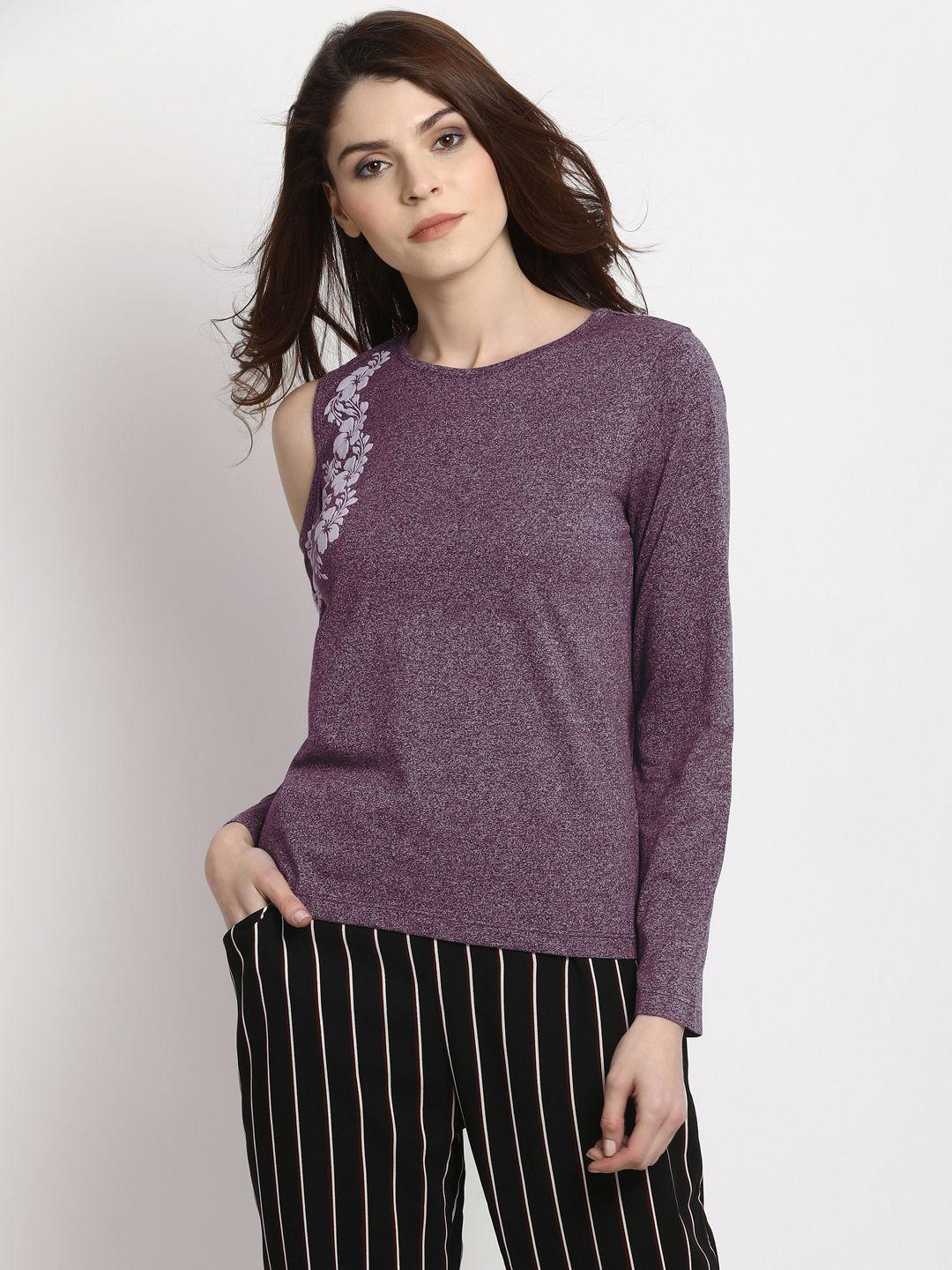 women purple colour round neck solid regular top