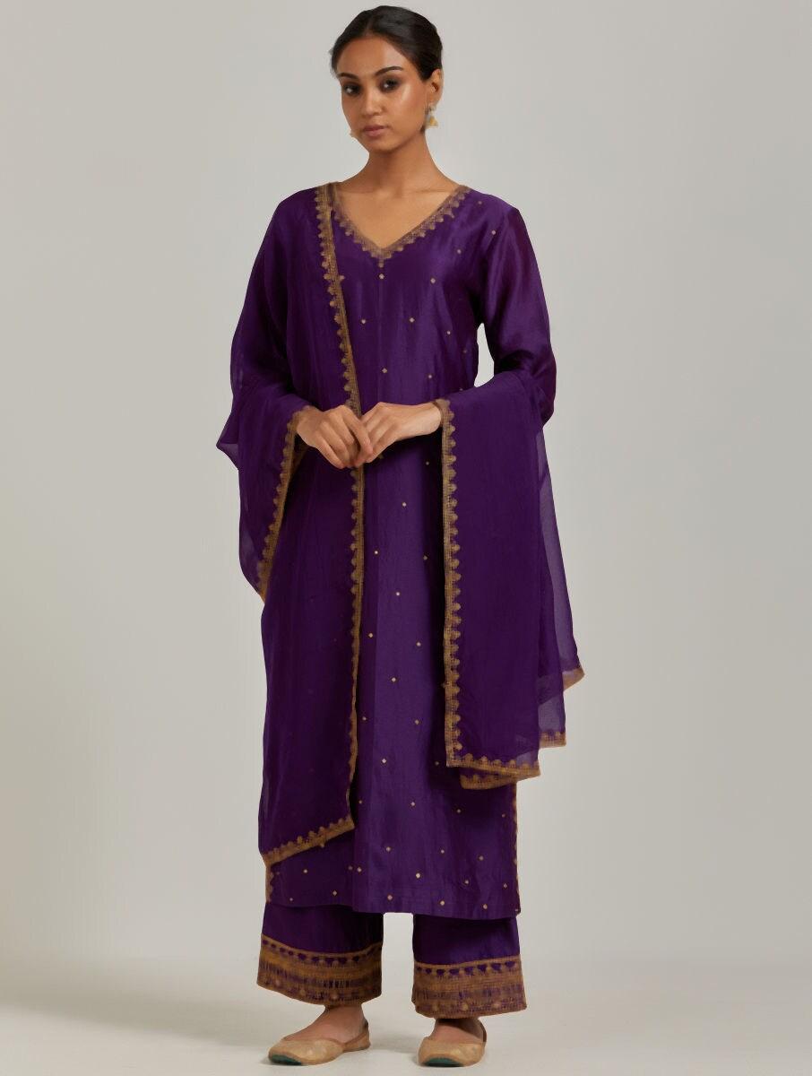 women purple cotton hand woven dupatta