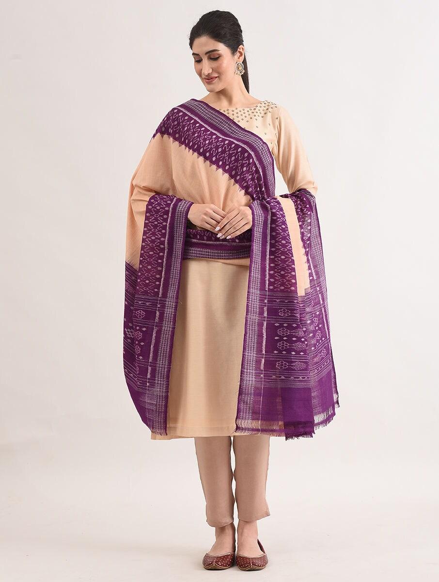 women purple cotton ikat dupatta