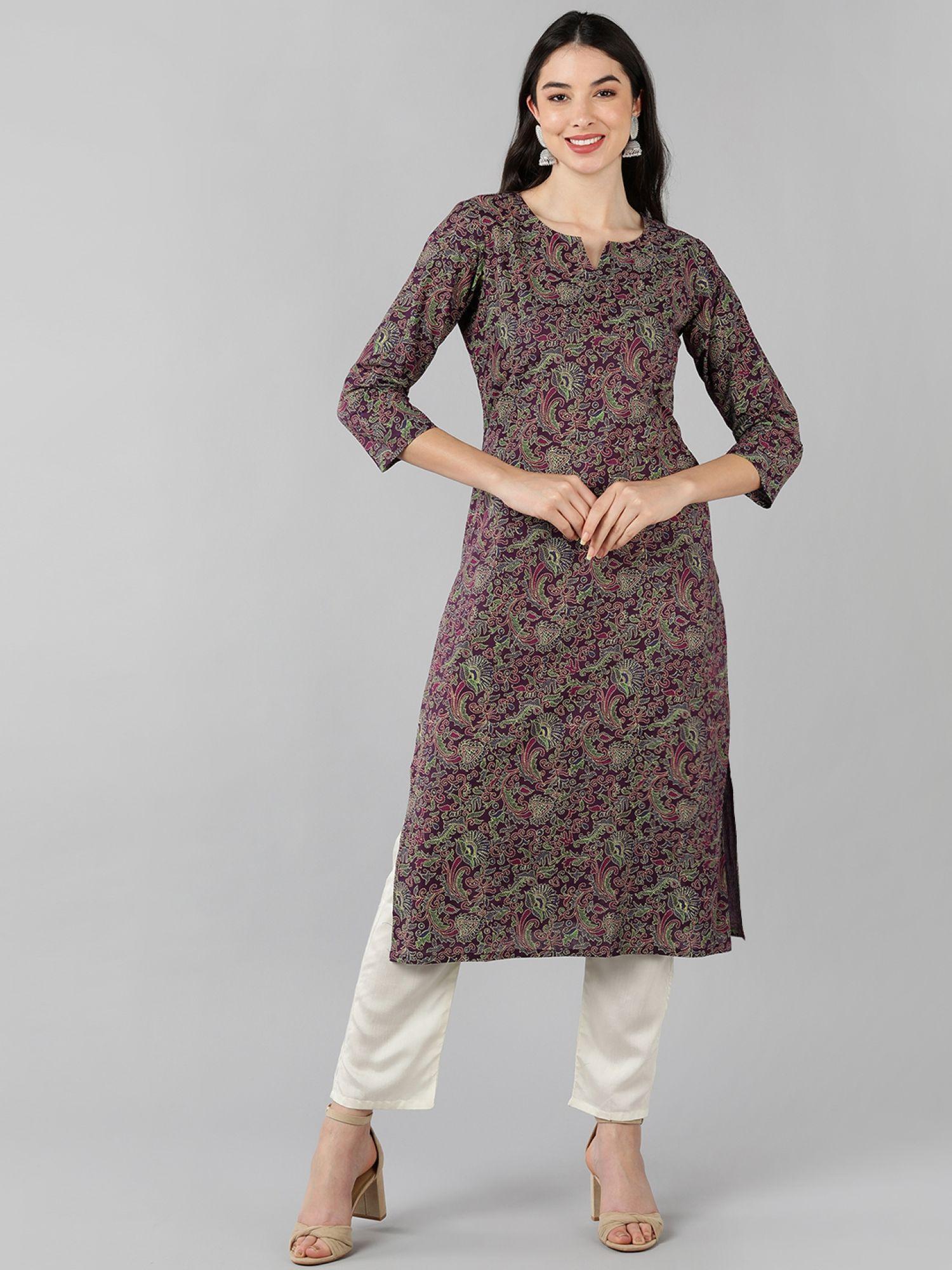 women purple cotton printed straight kurta (vck8543)