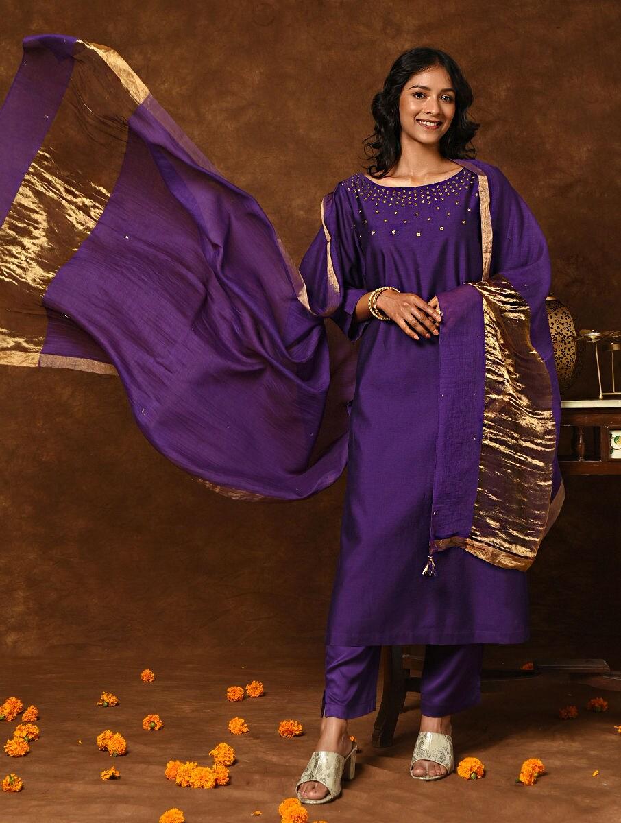 women purple cotton silk collection dupatta