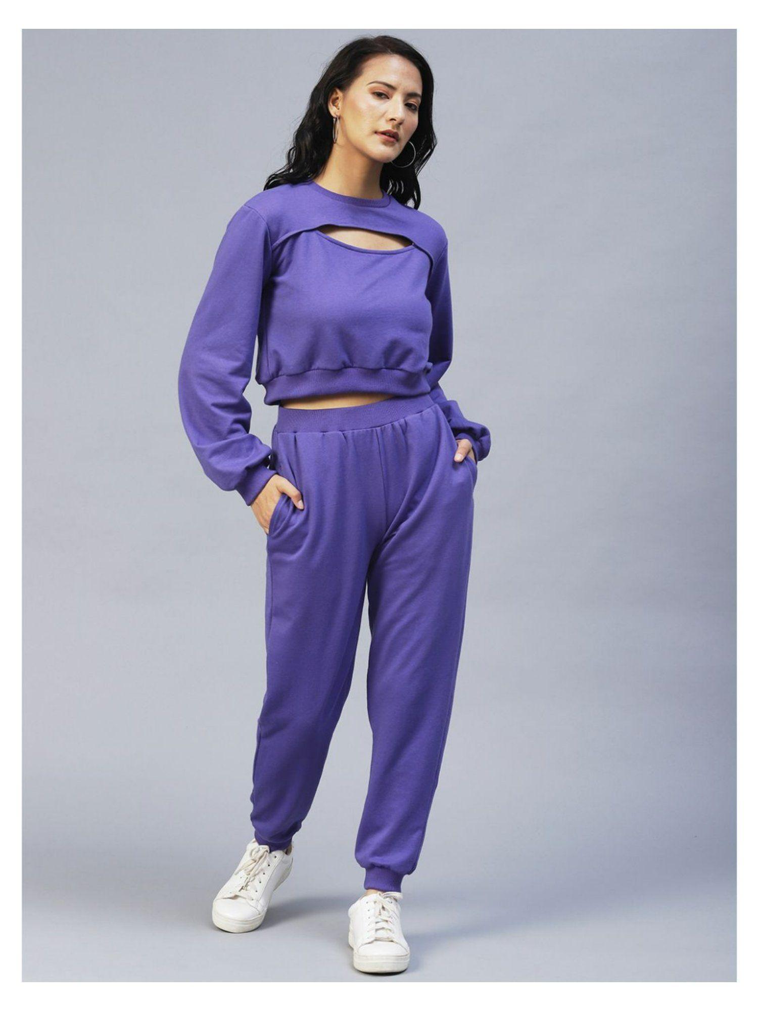 women purple cut-out neck detail tracksuit