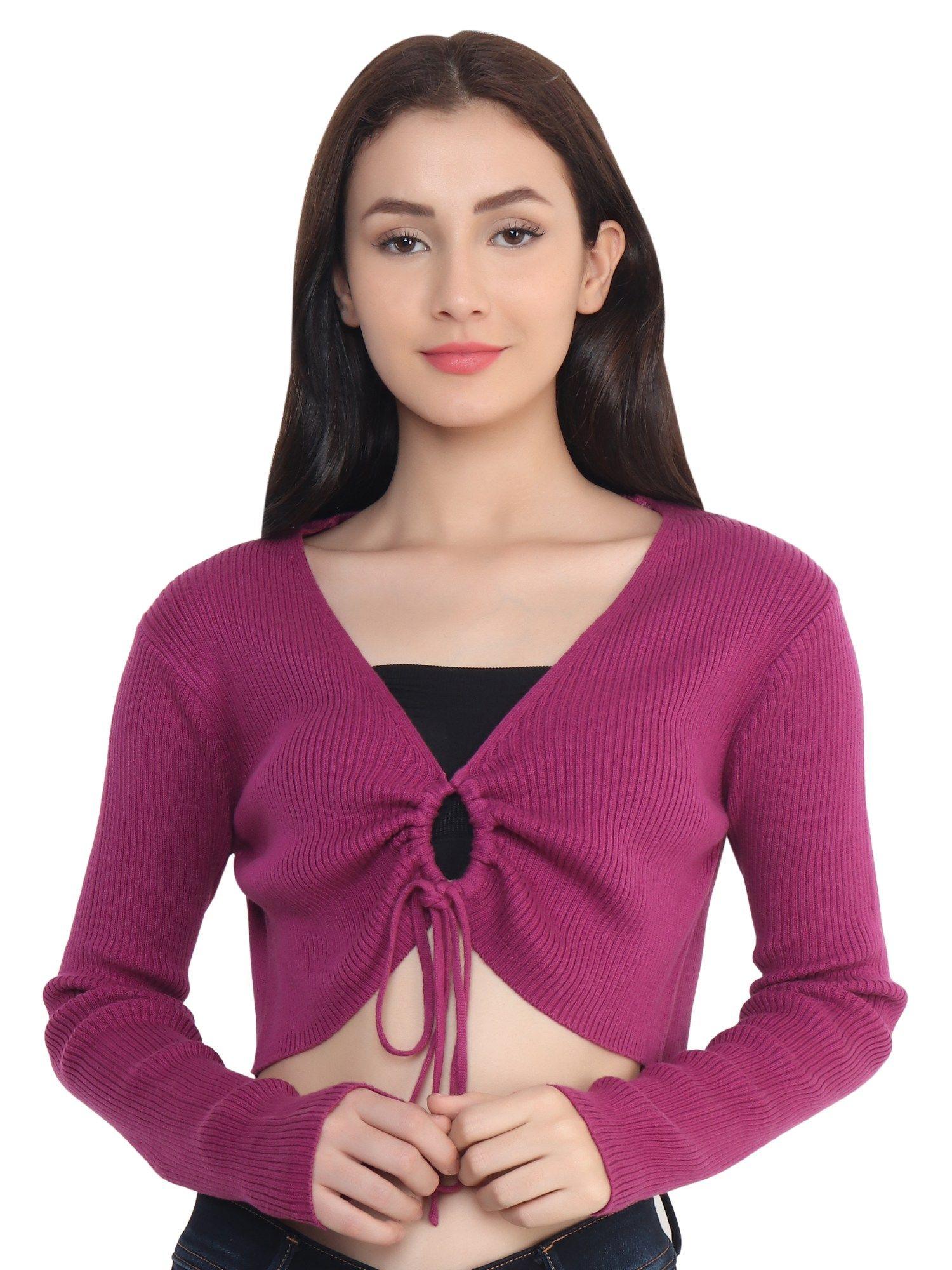 women purple drawstring blouse top