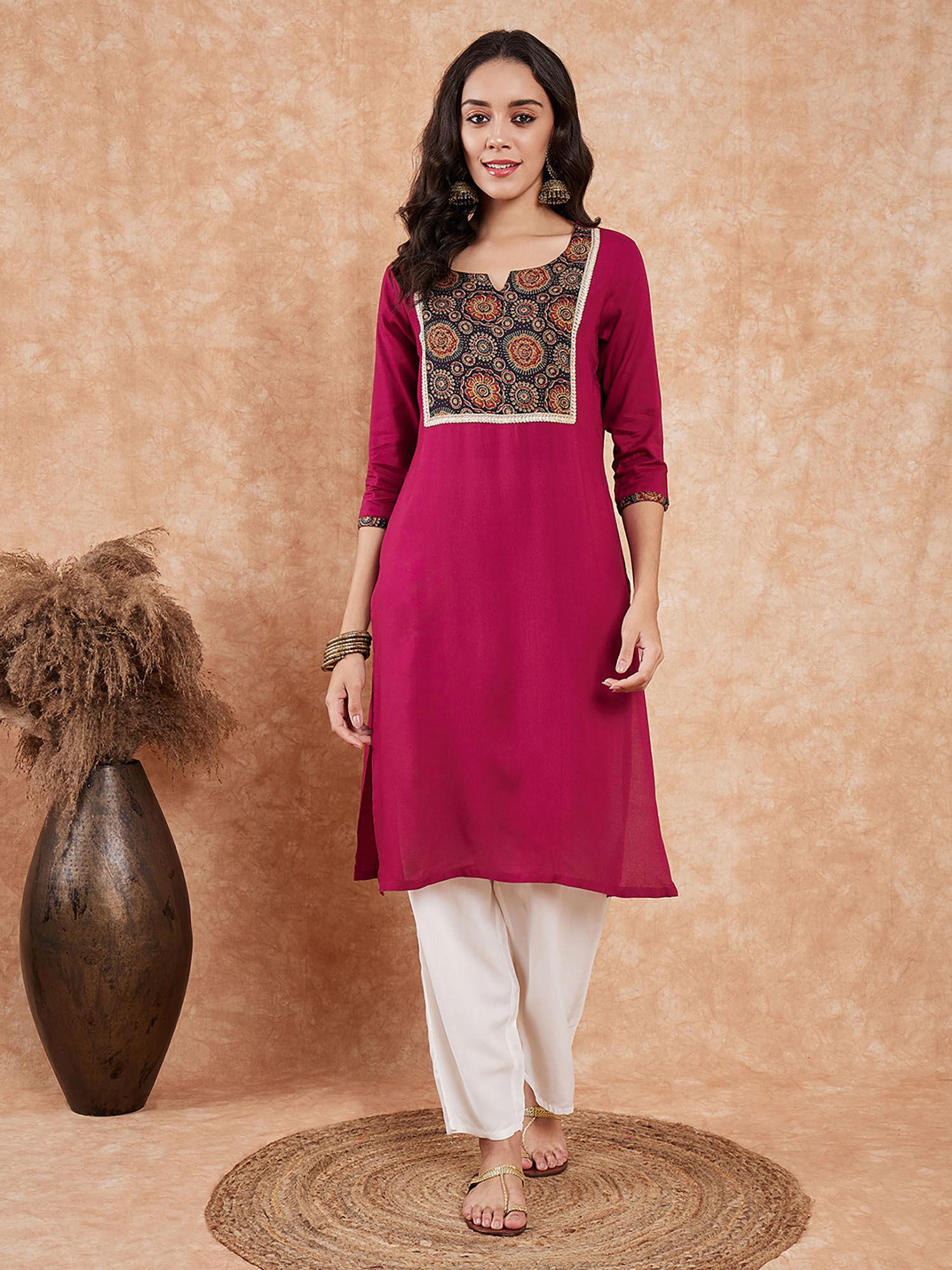 women purple floral kurta