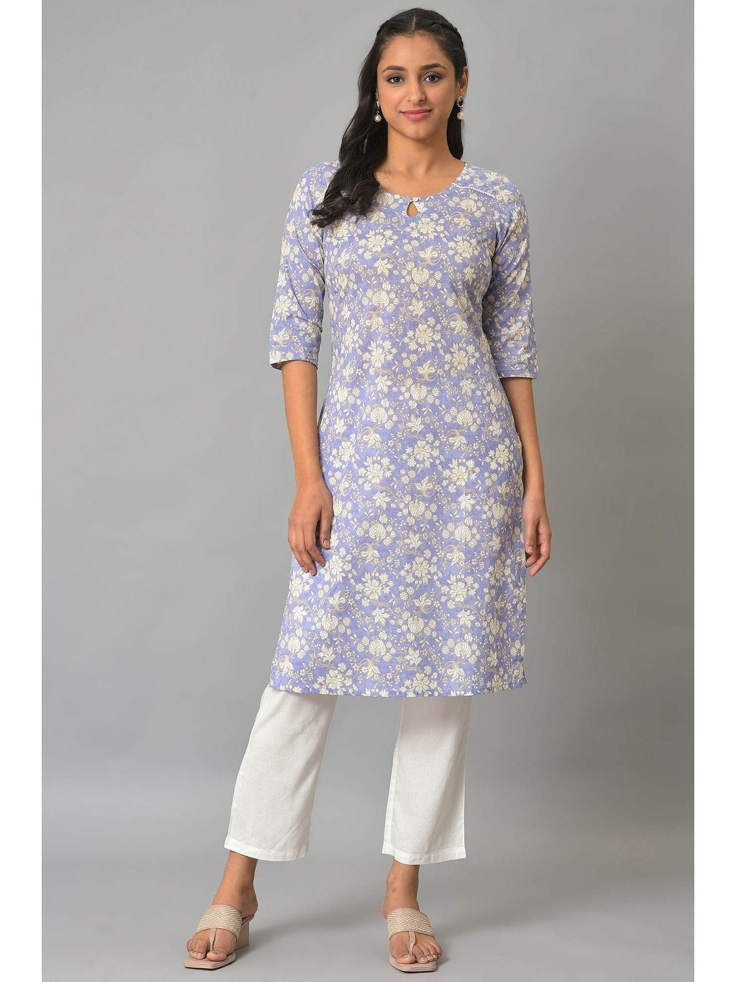 women purple floral print cotton kurta