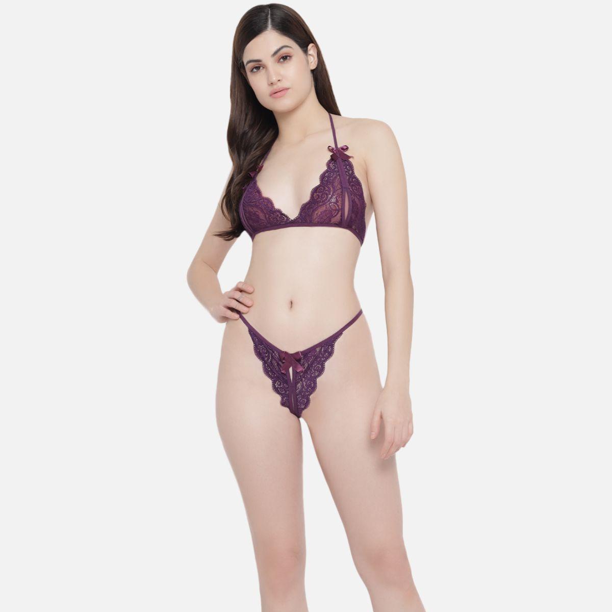 women purple lace lingerie set