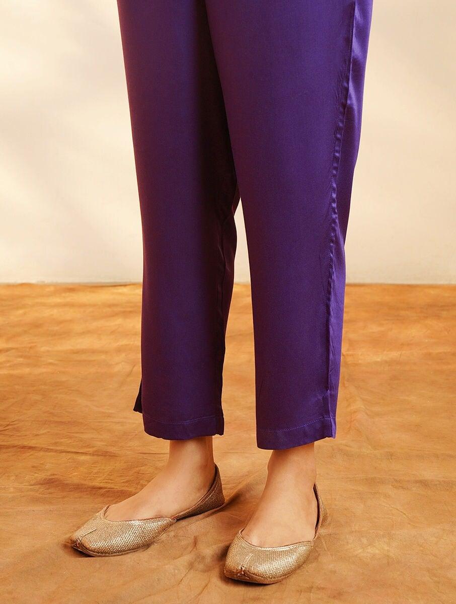 women purple modal solid ankle length slim fit pants