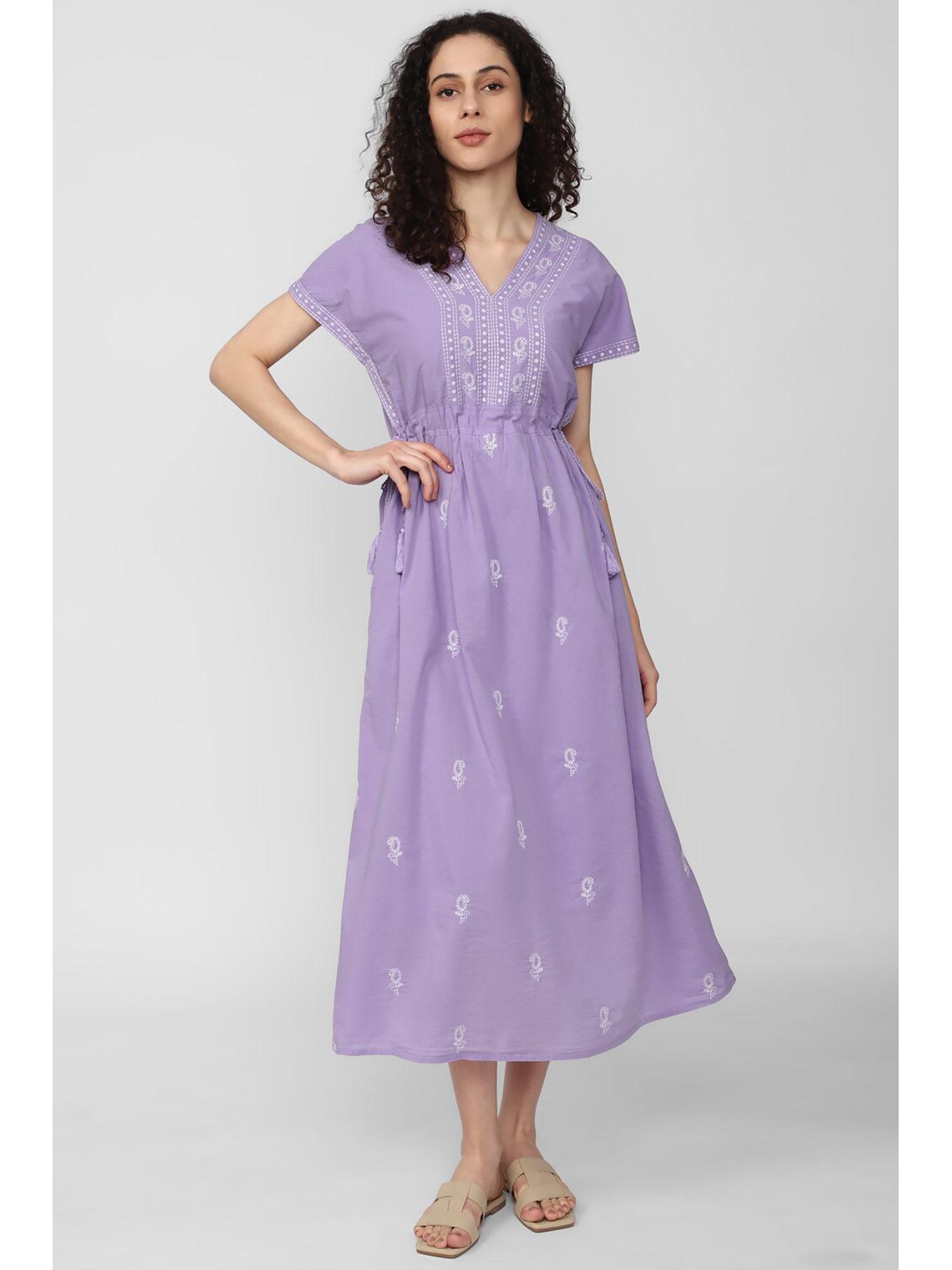 women purple print ankle-length casual dress