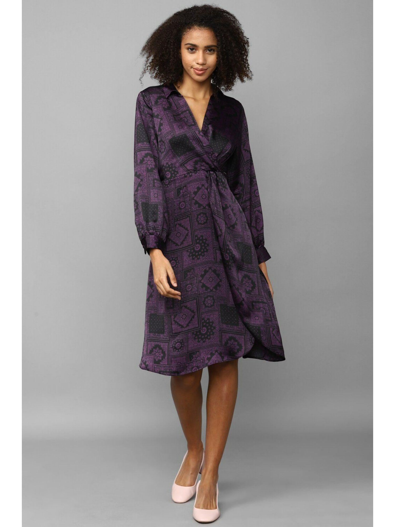 women purple print casual dress