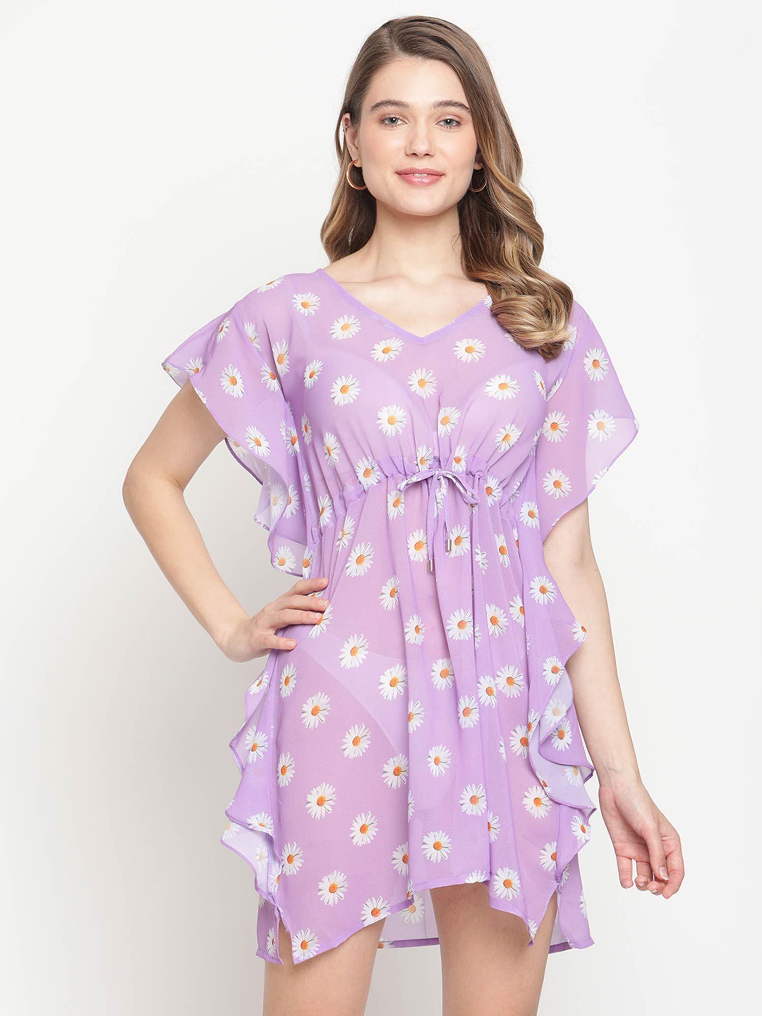 women purple printed cover-up beach dress