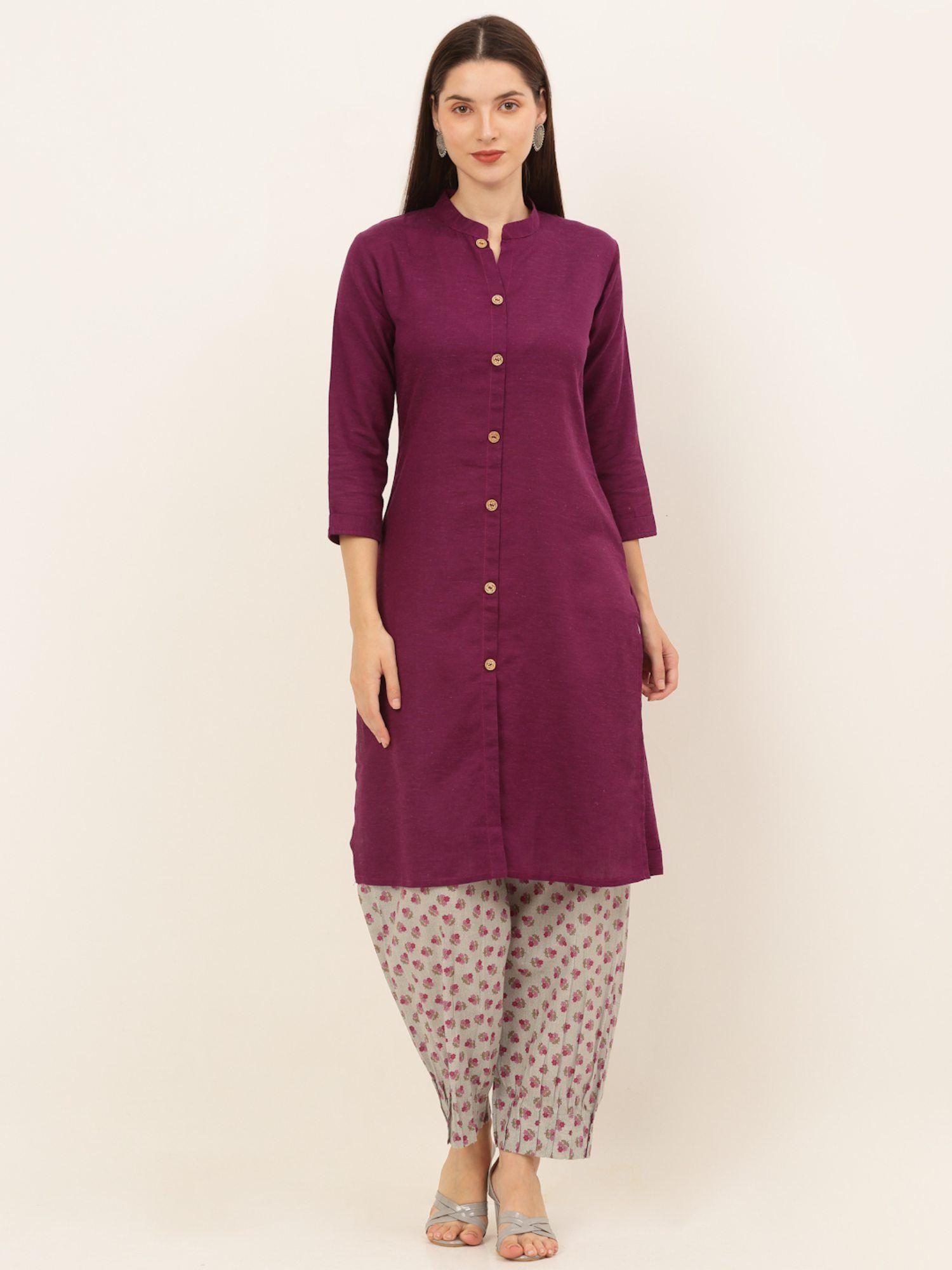 women purple pure cotton kurti with salwar (set of 2)