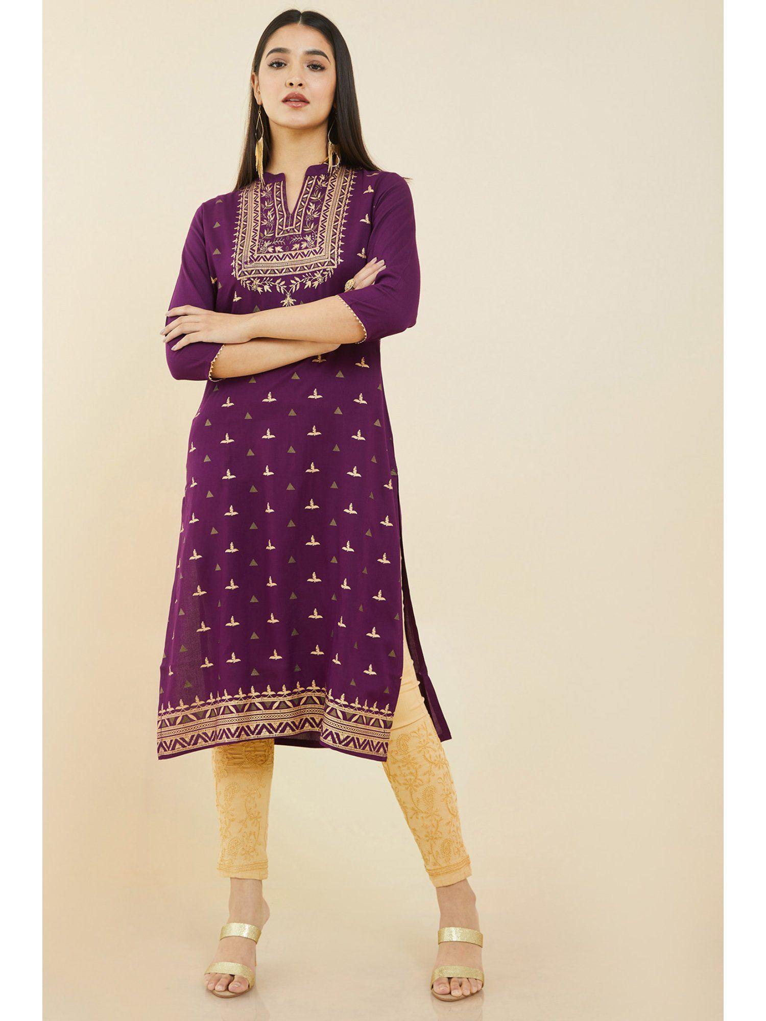 women purple rayon printed kurta