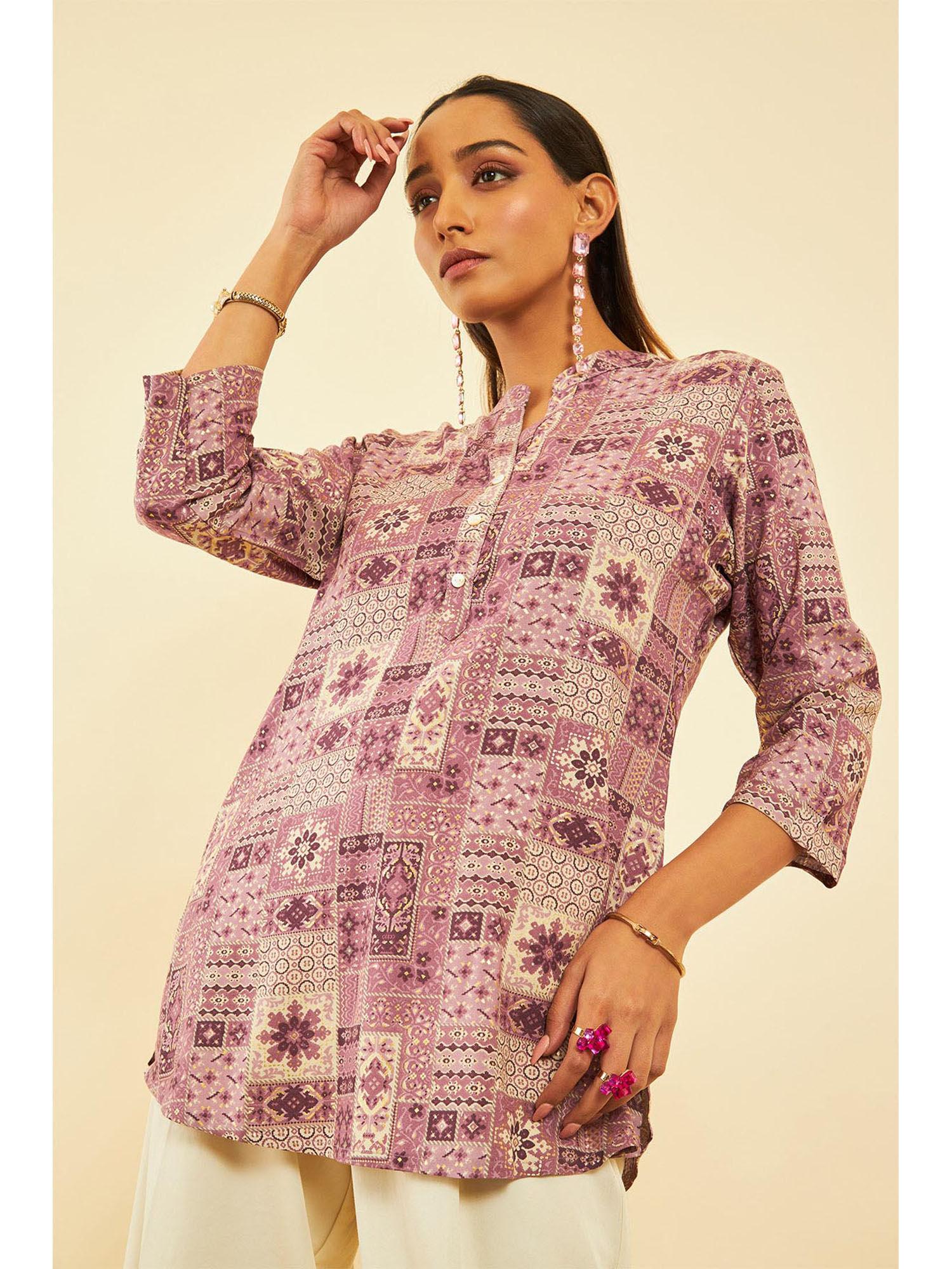 women purple rayon printed tunic