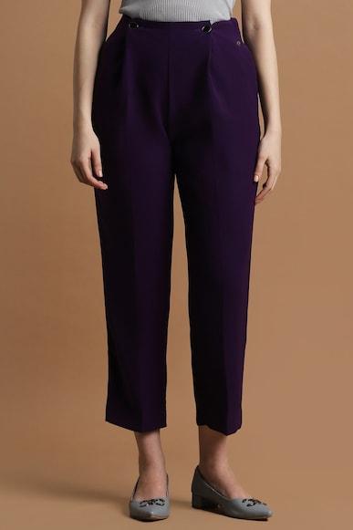 women purple regular fit solid casual trousers